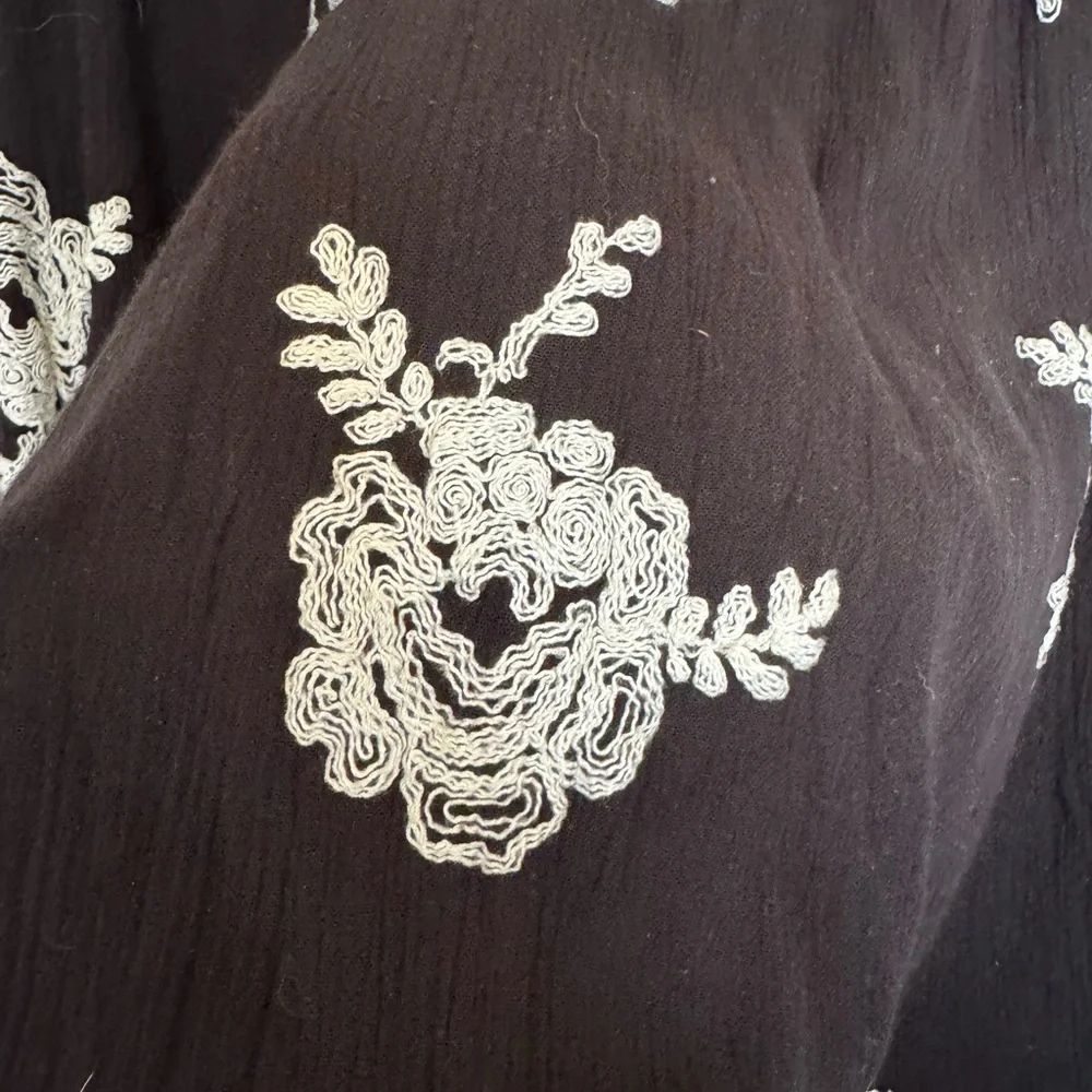 Free People Black and White Embroidered Austin Mini Dress Size Large
